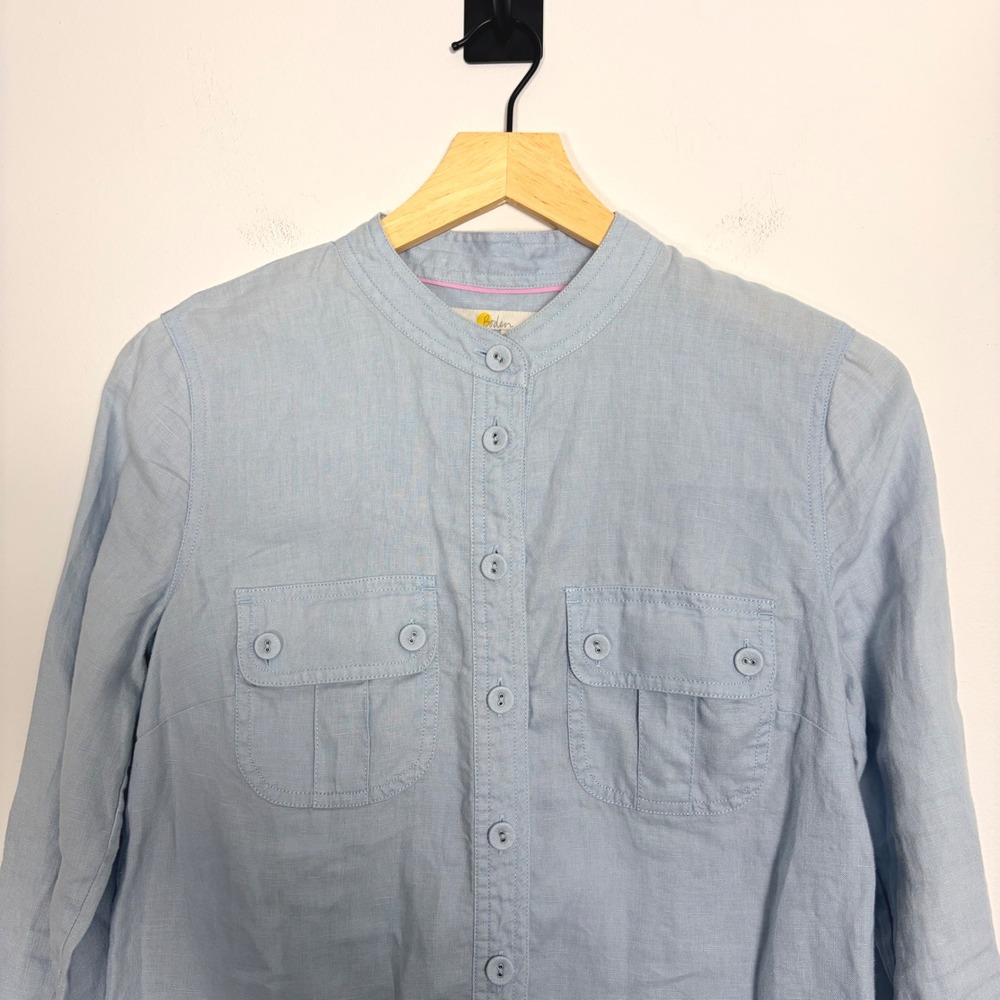 Boden Womens Blue Linen Band‎ Collar Button Up Shirt Top UK 8 US 4 Linen Blend - Picture 2 of 6